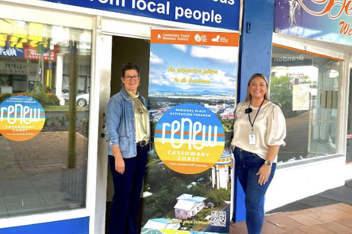 Image Caption: Renew Cassowary Coast - Mayor Teresa Millwood with Kendell Bishop in Innisfail CBD