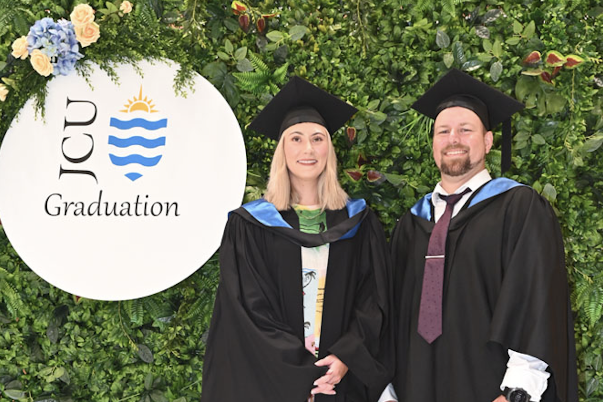 JCU dentistry graduates Carly Featherston and David Bailey at the Cairns Convention Centre graduation. Picture: Isabella Guzman Gonzalez