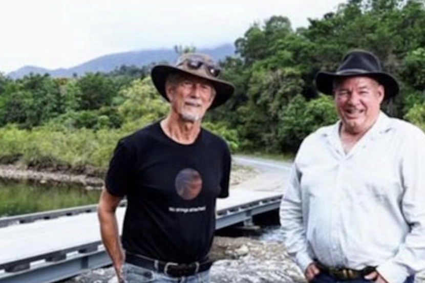 Goldsborough Valley resident Nick Wardop and Councillor Brett Moller (Div. 1) at the interim Fisheries Bridge. Picture: Facebook