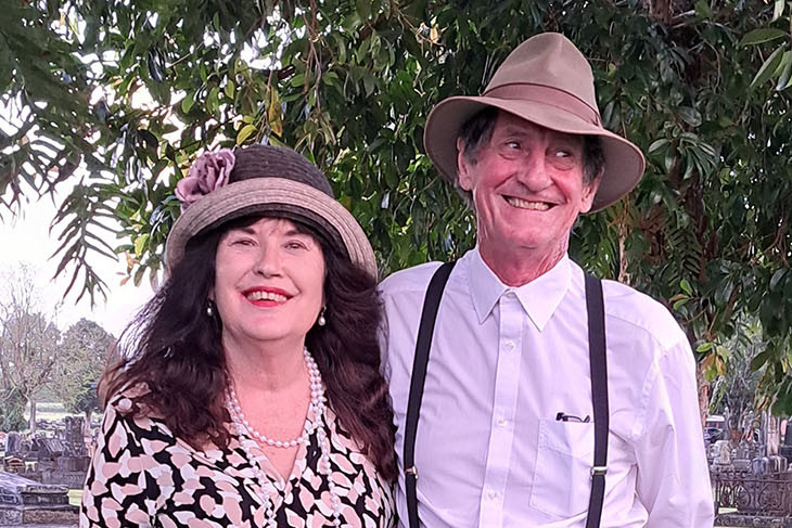 Theresa Brosnan and Geoff Thomas, story presenters at the historical society’s cemetery walk. Picture: Supplied