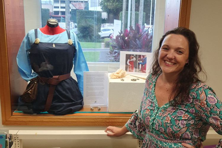 Kanimbla author Megan Formanek with her display of Viking age artifacts at the Cairns city library. Picture: Supplied