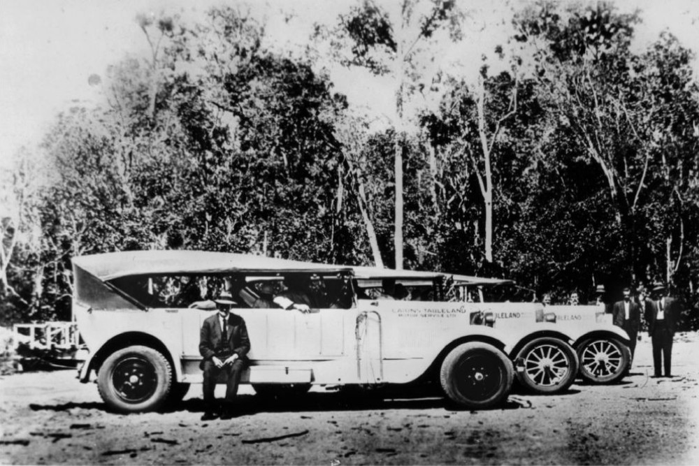 Three of the Studebaker Service Cars from the White Line, Cairns, Queensland, ca. 1927.