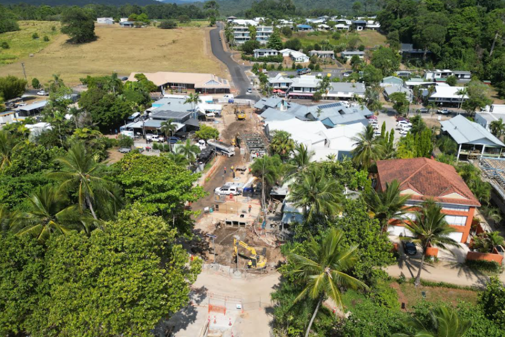 MIssion Beach's main street is in the middle of bring reconstructed.