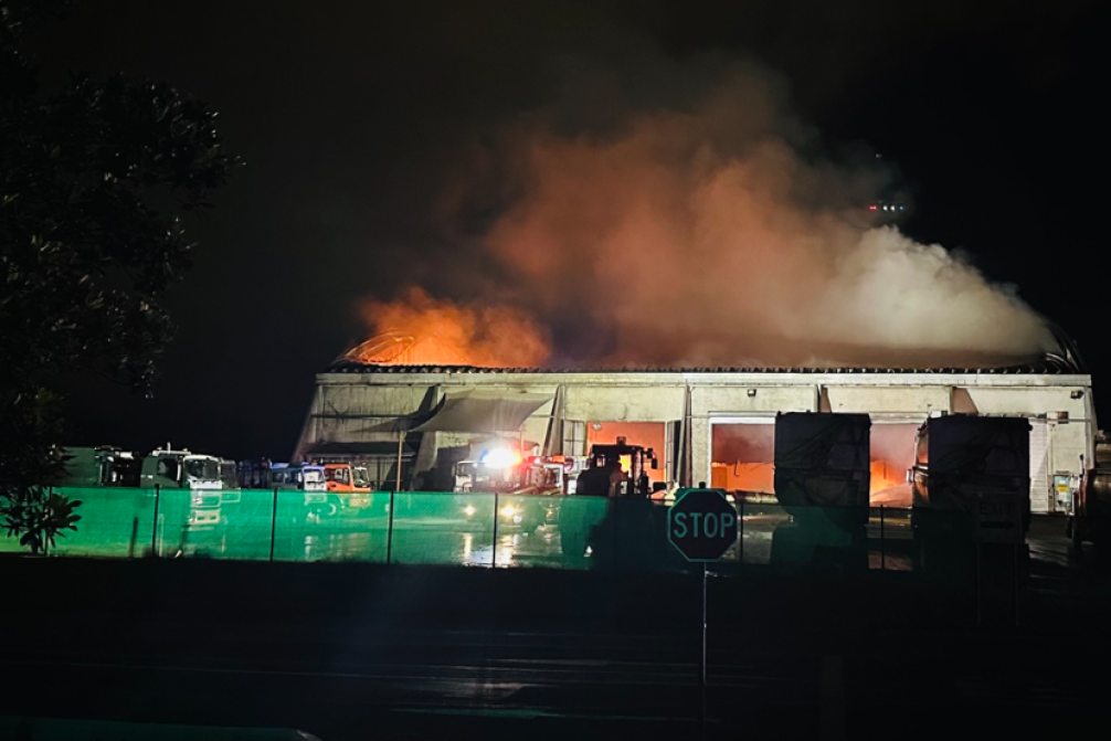 The Bedminster processing plant on fire at the Portsmith dump.