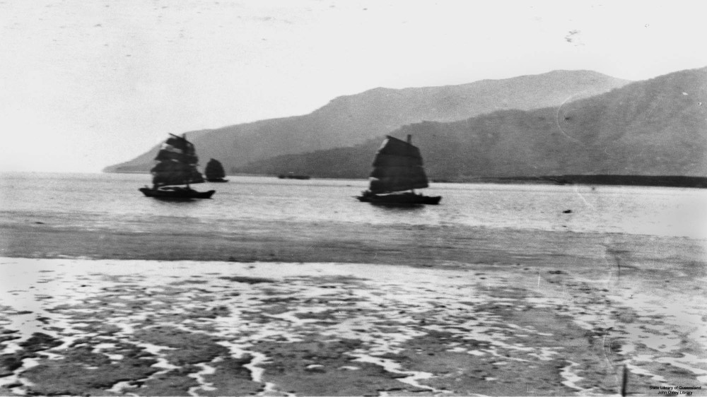 Locally made junks at Trinity Bay, Cairns c. 1907, courtesy State Library of Queensland.