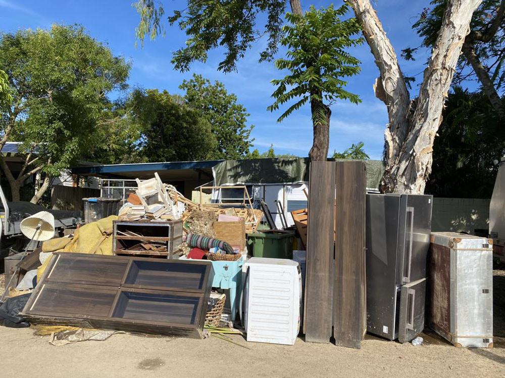 The written-off furniture and goods outside the home of Jason Fagan, Kirby Murtha and Zali.