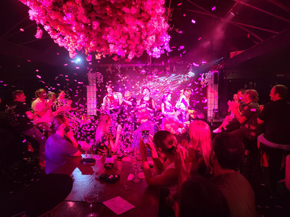 The grand finale with a sea of Japanese blossoms.