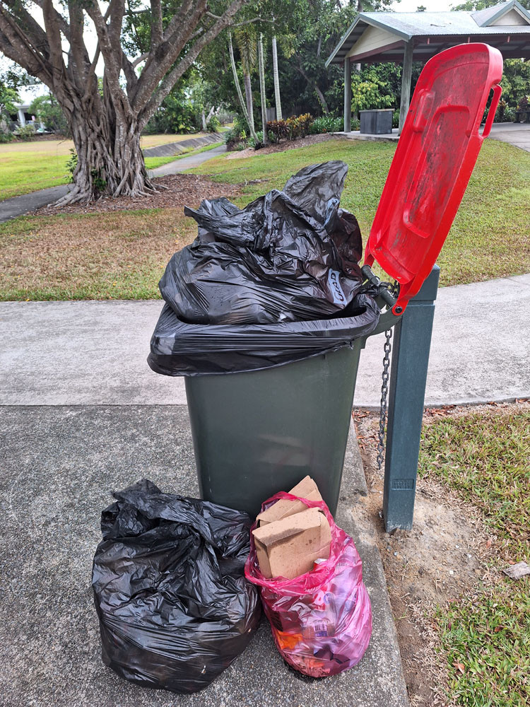 Bins at the park are being used for household rubbish.