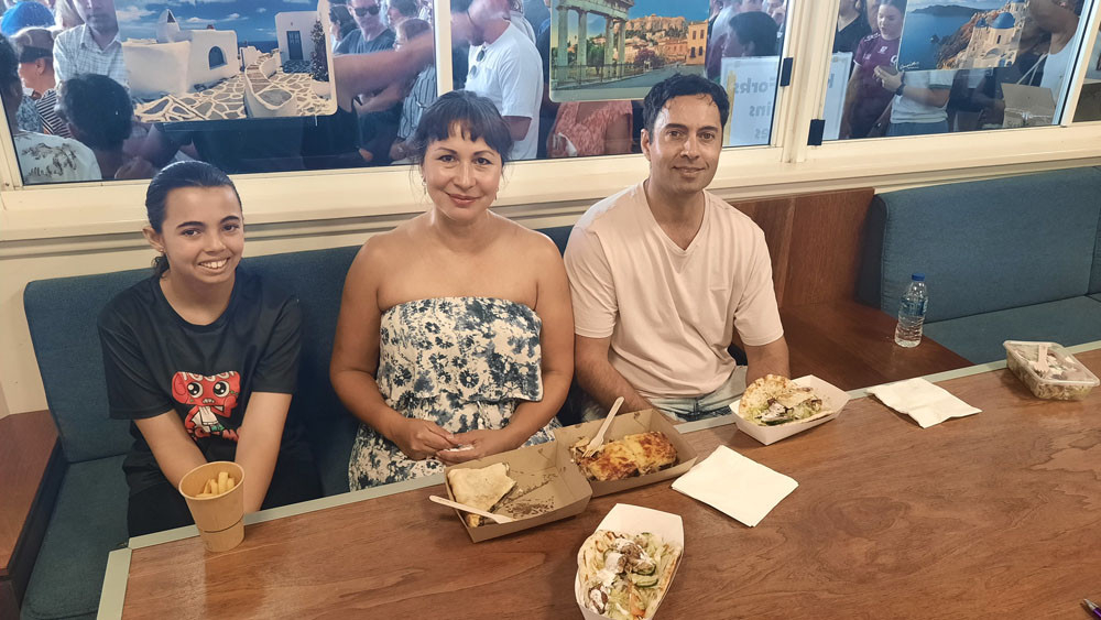 Carla (left), Evelyn and Maurice Di Sistoukari enjoyed the Greek food and culture.