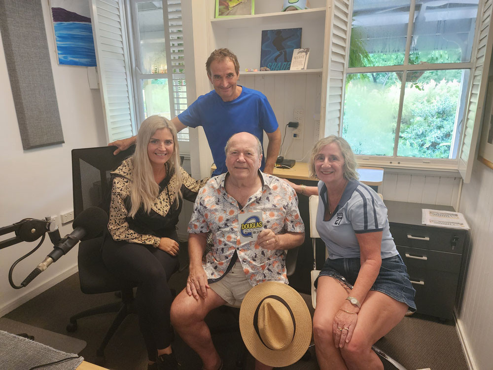 Gazza with Angela Whittaker and Andrea Cameron of the Clink Theatre and muso Glenn Shorrock.