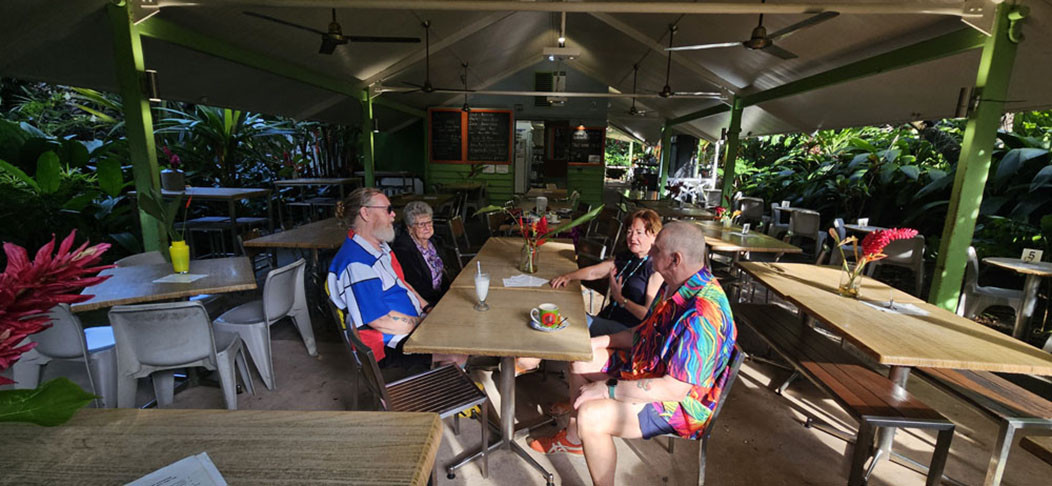 Regulars at the Botanic Gardens Restaurant and Cafe Mick Furness, Cliff Harrison, Friedel Jaschok and Heather Powers. Picture: Nick Dalton
