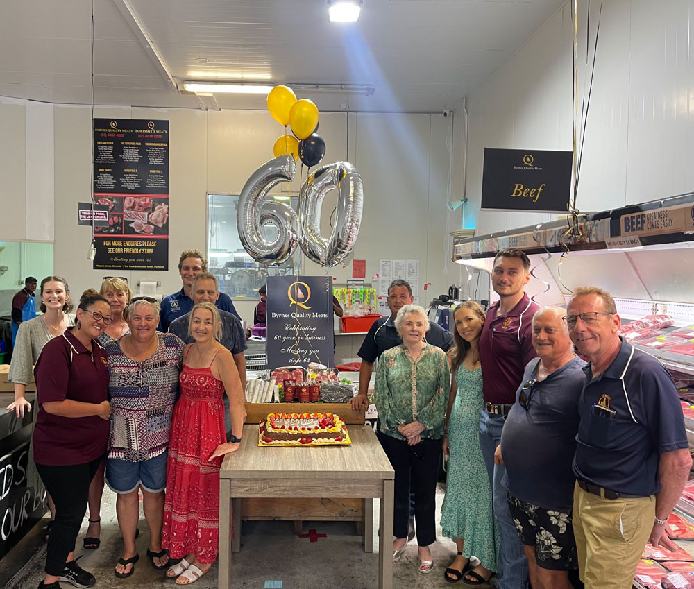 Byrnes Meats staff celebrating their 60th Anniversary