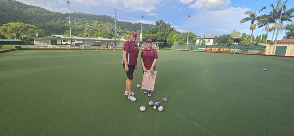 Bowls Queensland vice-president Wendy Wilson (left) with Emma Rowbottom at Edge Hill Cairns Bowls Club.