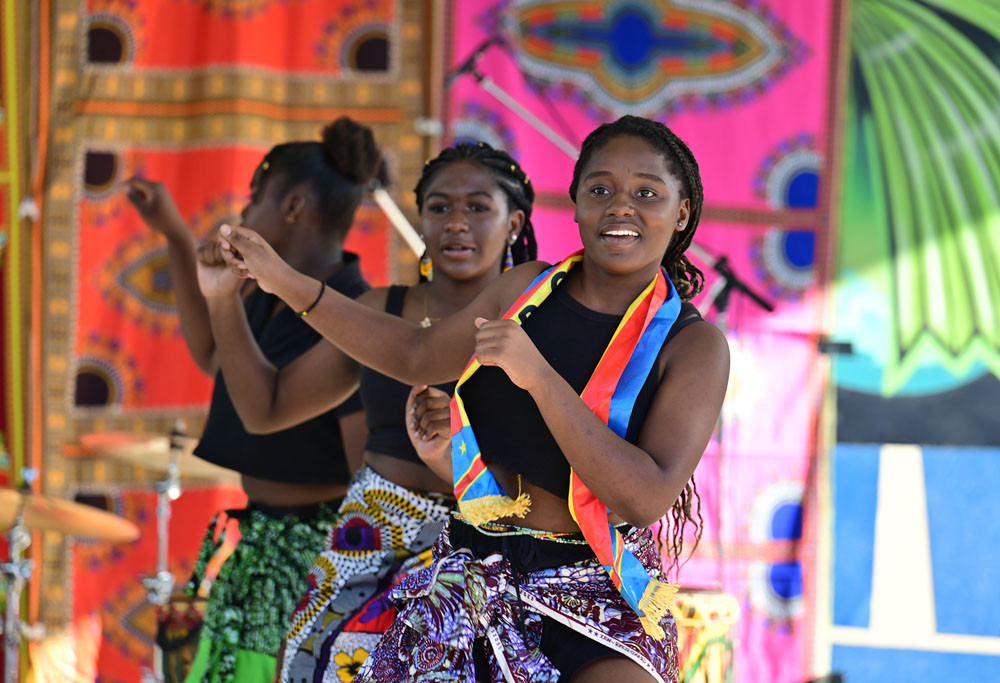 Enjoying the rhythm are Joyce Asumani, Rachel Akoi and Fanta Koroma.