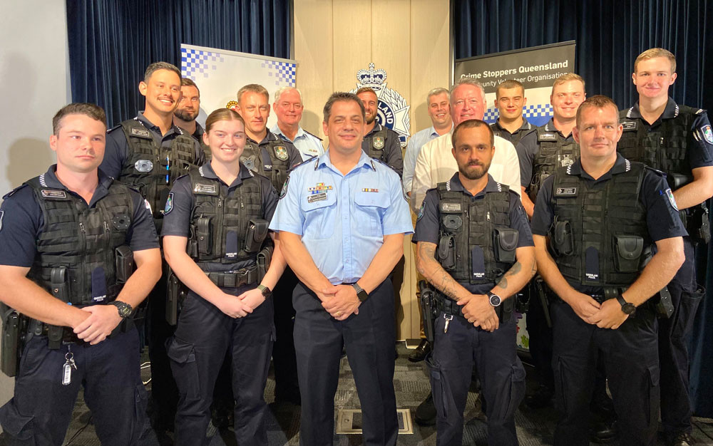 AC George Marchesini front and centre with 11 new recruits on their orientation day at Cairns Station. 11 new recruits will be posted in Cairns, Edmonton and Smithfield. Other dignitaries including Police Minister at rear.