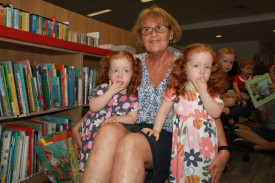 Grandma Sue McMahon, with (left) Hazel (2 yrs), and Isla Jackson (2 yrs)