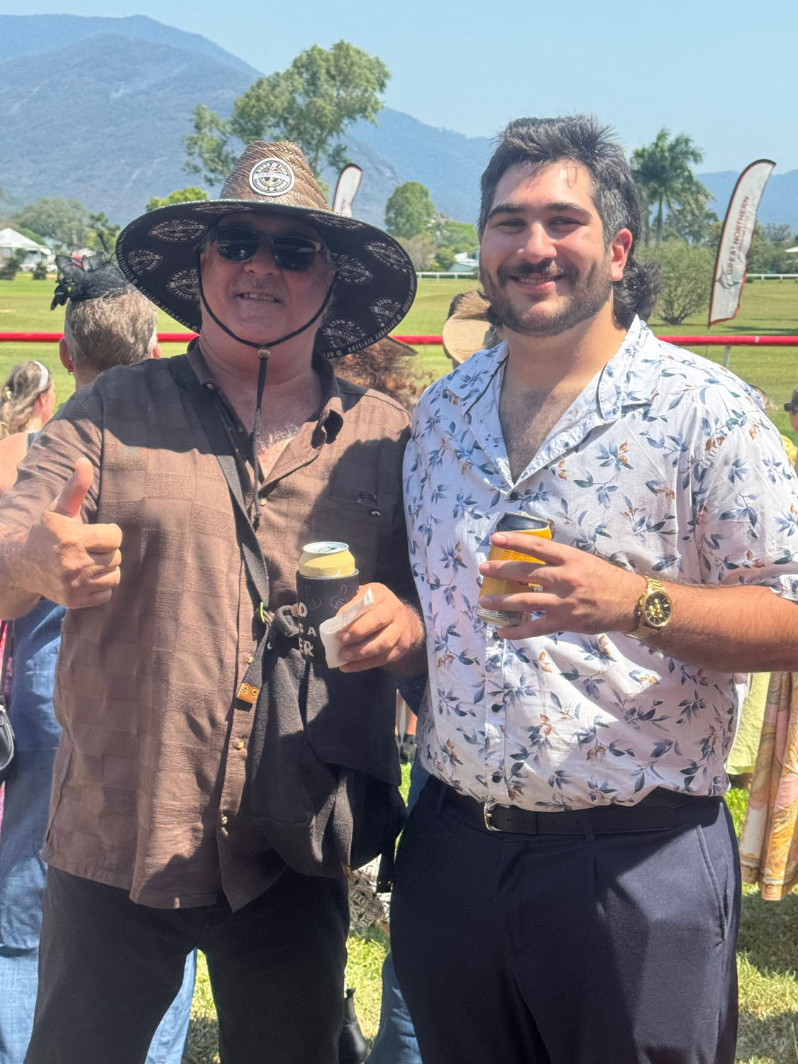 Albert (left) and Marcus Borgo at last Saturday’s Gordonvale races which honoured the late racing stalwart Kerry Coppin.