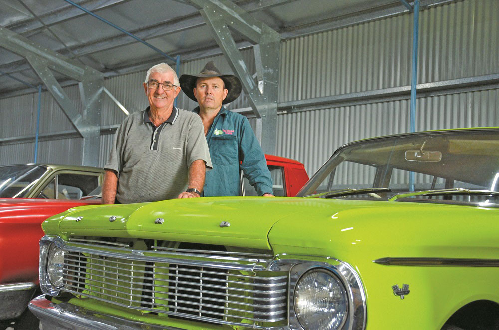 Ron and Paul Blundell with a XP Falcon at their new Ford museum at Mareeba.