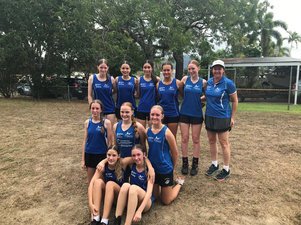 Under-15 team, from left (back row), Emily Logan, Ella Rogers, Jade Jeffries, Louise Seawright, Silvienne Poggioli, and coach Kim McCormack, (middle row), Sophie Withers, Maya Darling, Maddison Argent, (front row) Jasmine Bowe, Ella Picini.