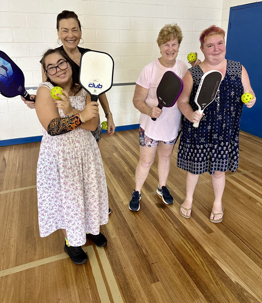 Montana Papadopoulos, Jenny Flegler, Trish Lardi and Billie Kaukiainen enjoy the pickleball.