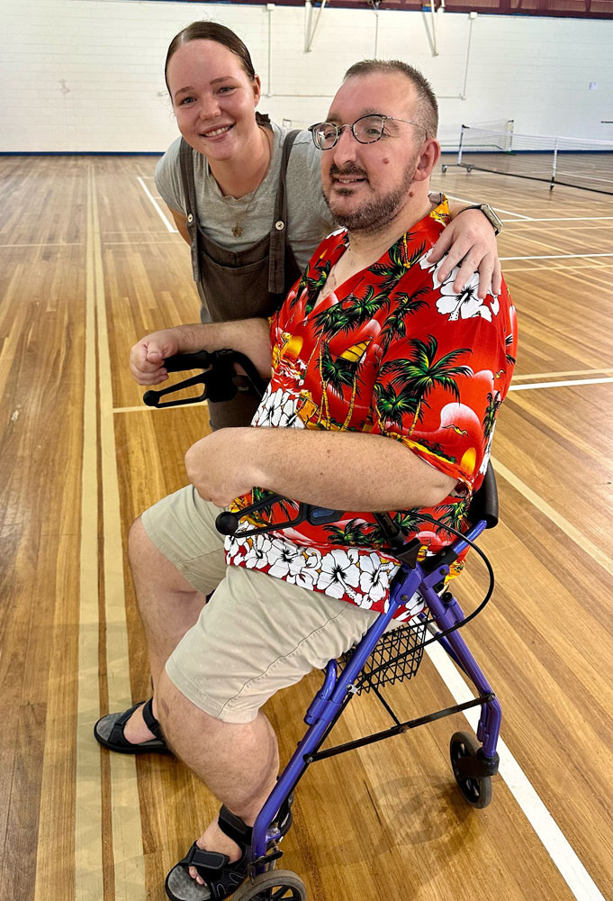 Support worker Katie Kirkwood and Ash Ellingworth at the pickleball club, Mission Beach.