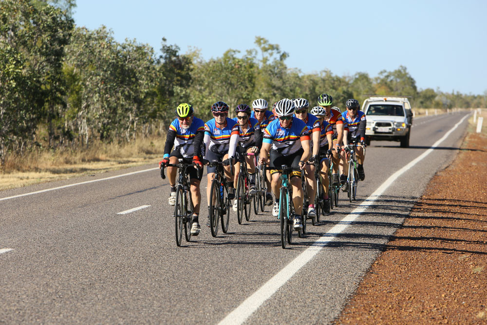 A pack of riders on the road