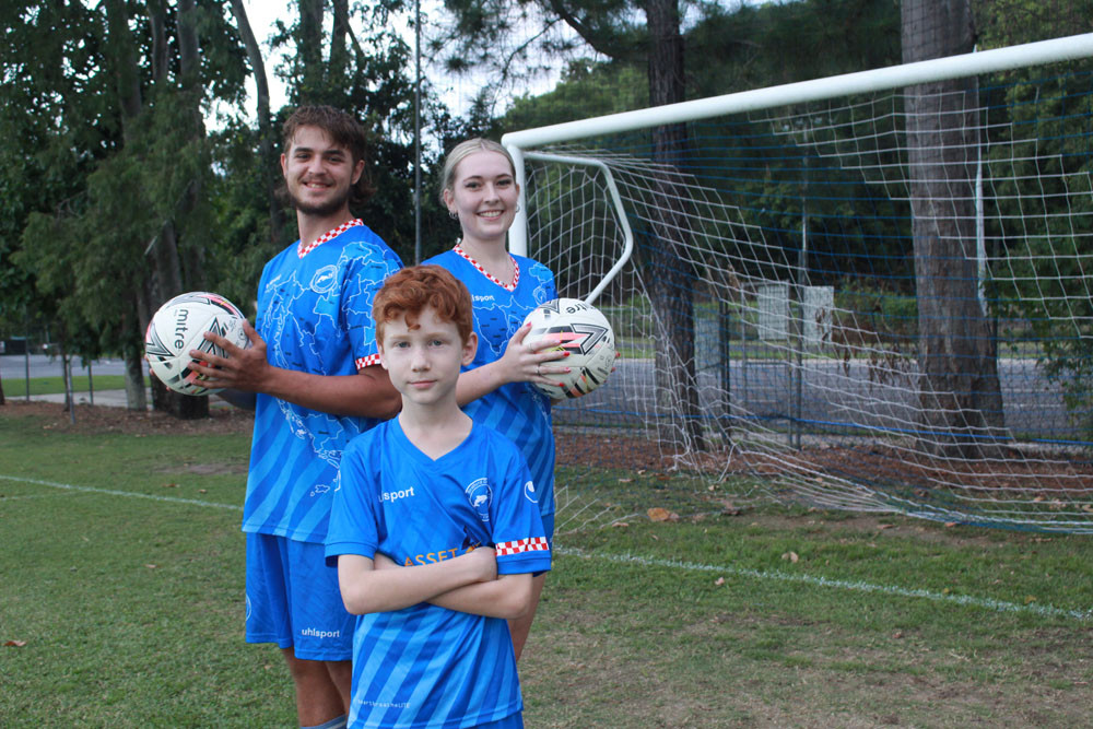 Senior men’s player Jordan Leporati, 19, senior women’s player Madalyn Moore, 19, and a junior player under-10 (name withheld). Picture: Isabella Guzman Gonzalez