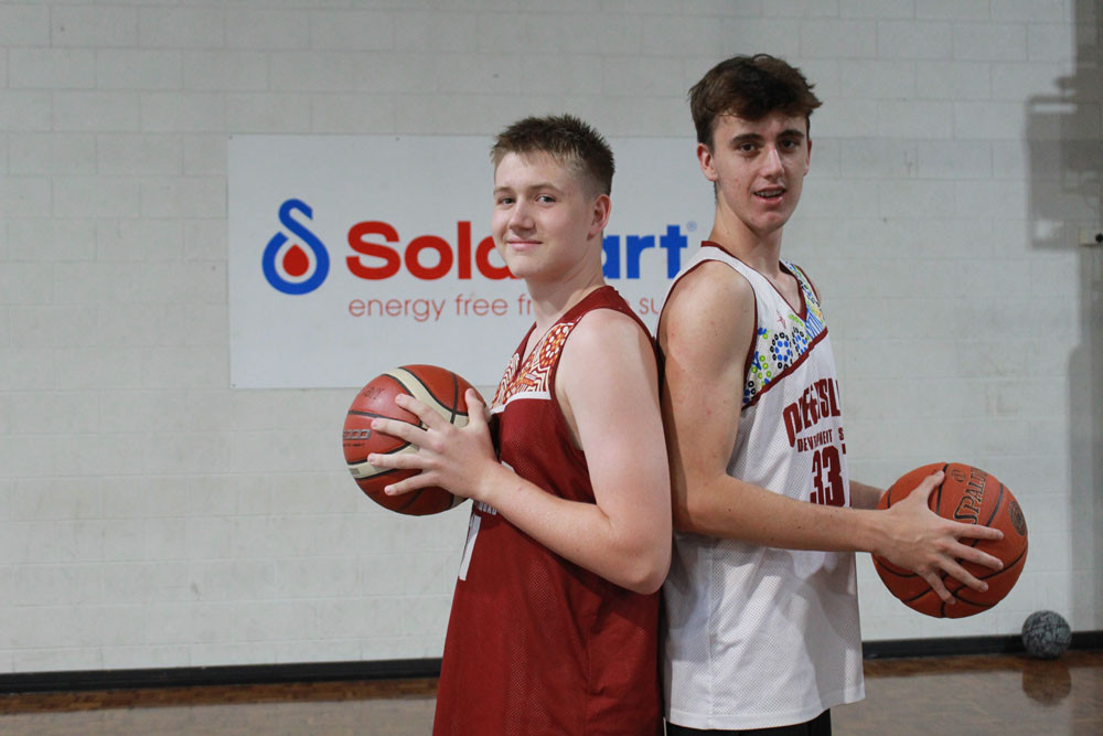 Joshua Hosking (left) and Saxon Toyne are looking for the community’s support to get to the under-16 national basketball championships in WA this July. Picture: Isabella Guzman Gonzalez
