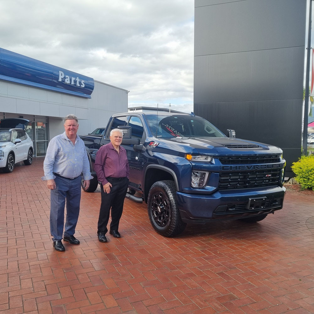 David and Richard Ireland with a Chevrolet Silverado at their Mulgrave Rd dealership. Picture: Nick Dalton