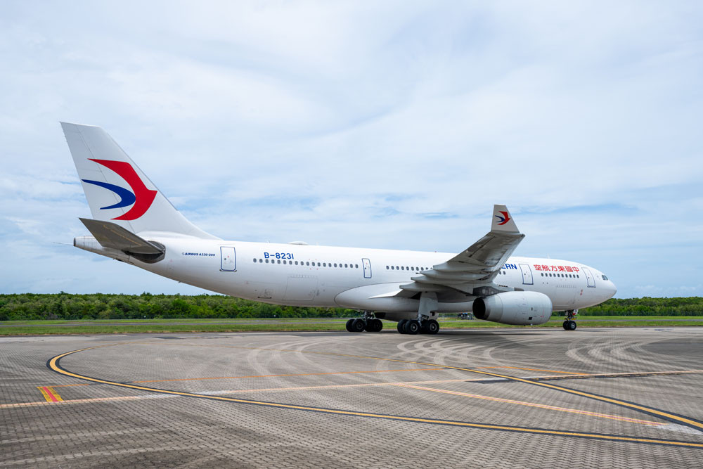 The China Eastern Airbus A330 jet, which has 232 seats, taxis to the international terminal.