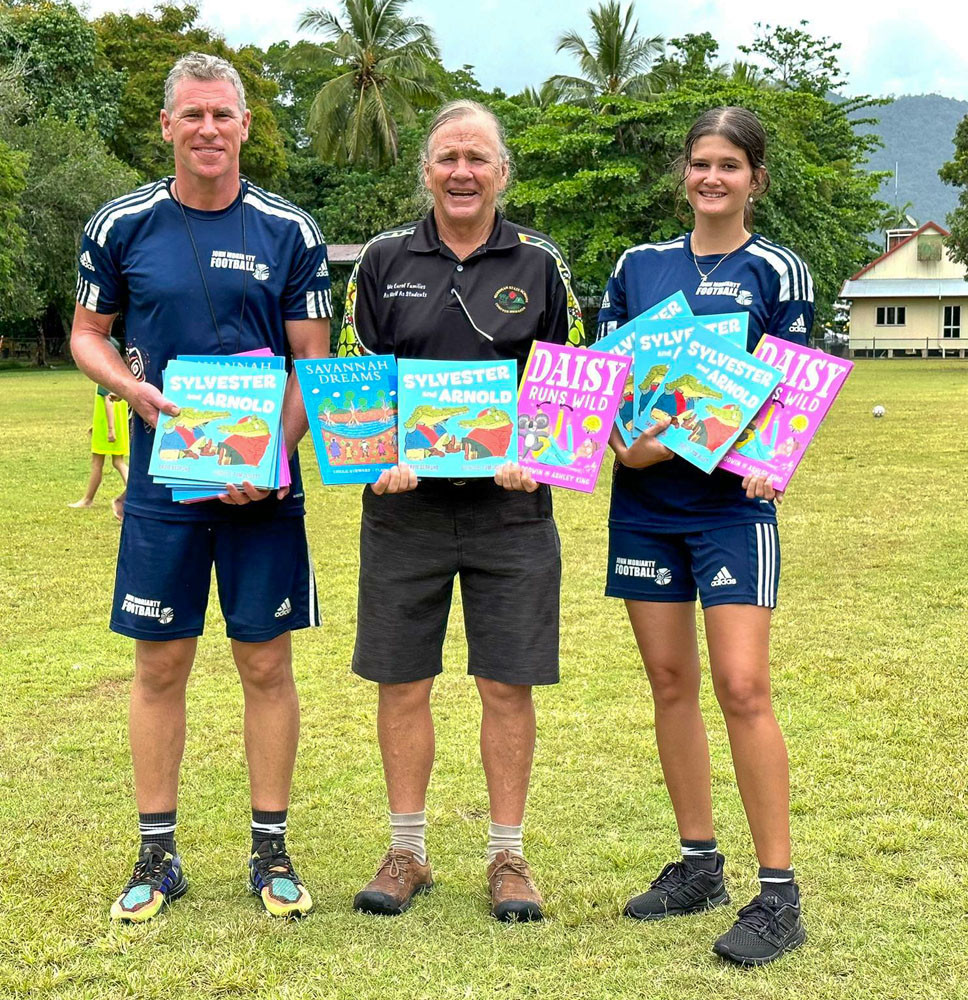 Andre Lohmann, Randal Smith, and Tia Hewitt at Mossman State Primary School