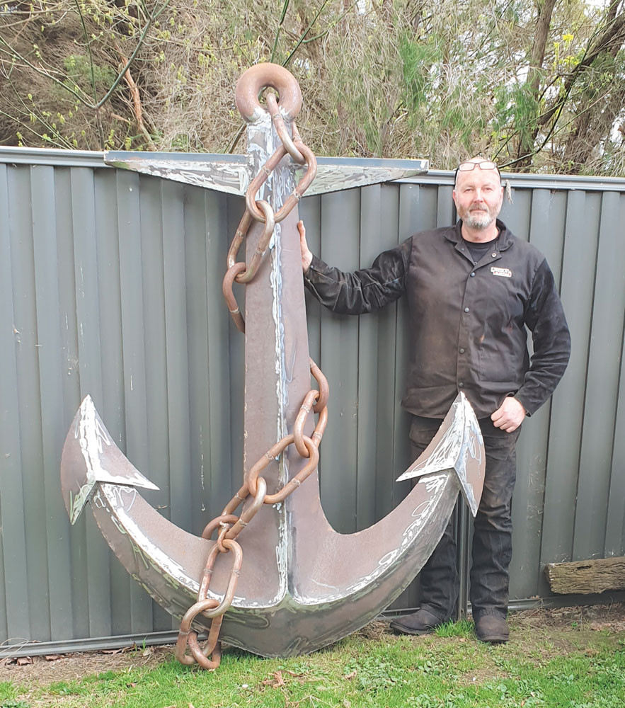 John’s latest creation, a giant anchor and chain.
