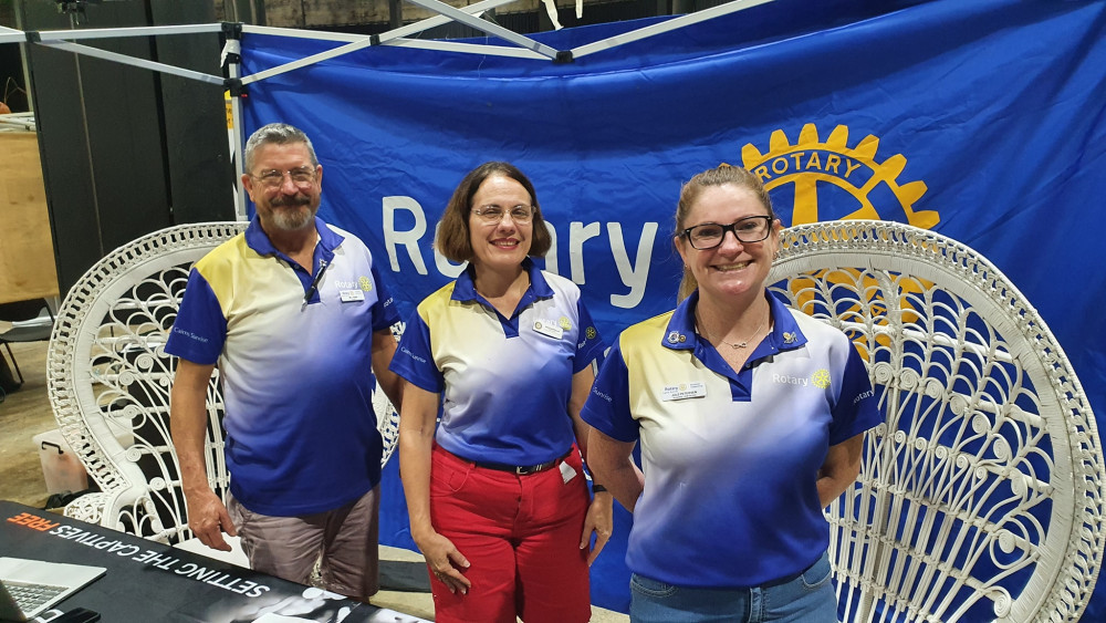 Image: Rotary Cairns Sunrise members Bill Gane, Rita Zappulla and Julia Peterson